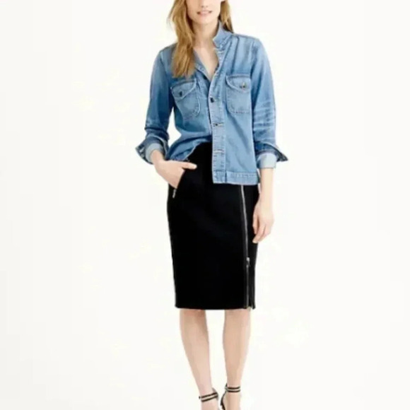 J. Crew Size 2 Petite Blue Wool Asymmetrical Zip Pencil Skirt NEW - Picture 1 of 6